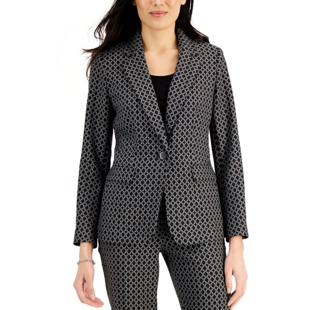 Ring-Print One-Button Blazer Black Multi 18